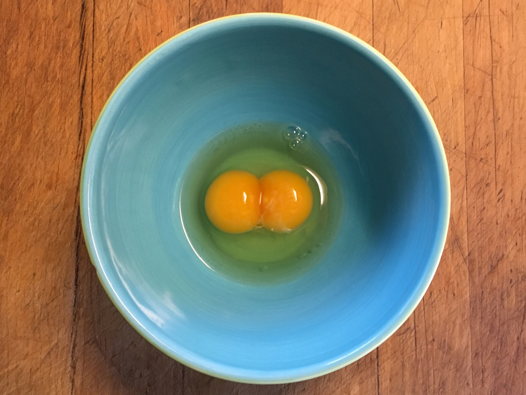 What our pullet egg looked like, then a double yolker from our